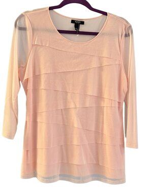 Alfani Petite Tiered Mesh Top Blush Pink 3/4 Sleeve Nylon Size PL